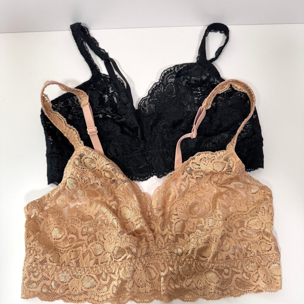 Quince Womens Stretch Lace Sweetheart Bralette Size S Wireless 2 Pack Clay Black